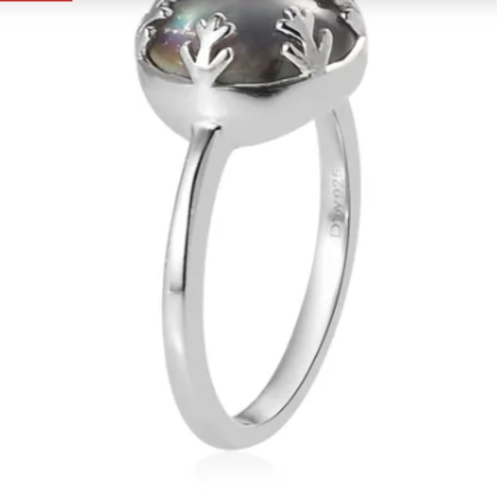 Aurora Moonstone (D) Solitaire Ring/Platinum Over Sterling Silver - Picture 3 of 4